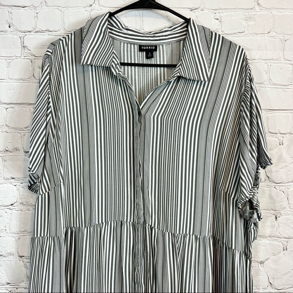 Torrid Grey Stripe Twill Button Front Shirred Bab… - image 3